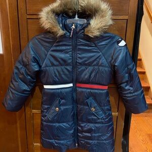 Tommy Hilfiger Navy Puffer Coat with Fur Hood